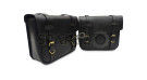 For Royal Enfield Goan Classic 350 Leather Pannier Black Bags With Mounting - SPAREZO